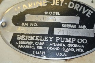 Berkeley Boat Jet Drive Model 12JC A Pump V8 Chevy GM Jet Pump