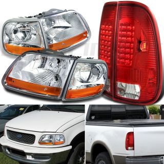 97 03 Ford F150 Pickup Truck Chrome Head Lights Red Lense LED Tail Lamp Assembly