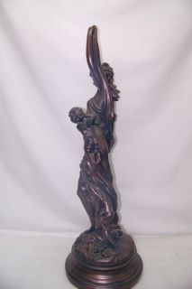 Lost Wax Bronze Looking Lady Cherubs Statue Art Deco Sculpture