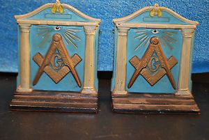 Wonderful Antique Masonic Bookends Original Paint