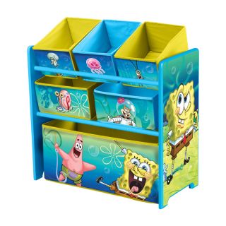 Girls Boys Blue Yellow Fabric Disney Sponge Bob 6 Bins Toy Storage Organizer Box