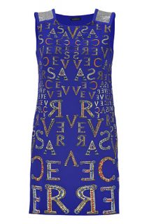 Electric Blue Printed Silk Dress by VERSACE