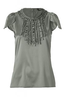 Autumn Silver Ruffle Collar Silk Top von STEFFEN SCHRAUT  Luxuriöse