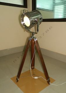 Chrome Vintage Industrial Tripod Floor Lamp Nautical Spot Light Floor Lamp
