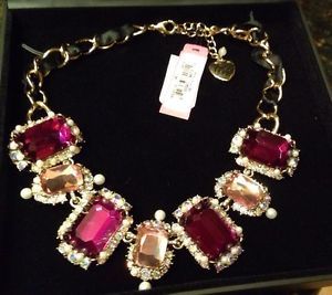 Betsey Johnson Pink Gem Frontal Statement Necklace Authentic