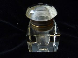 Antique Victorian Square Bevel Cut Glass Crystal Small Inkwell Ink Bottle