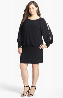 $188 Sz 20W Xscape Embellished Cuff Split Sleeve Blouson Jersey Dress Black