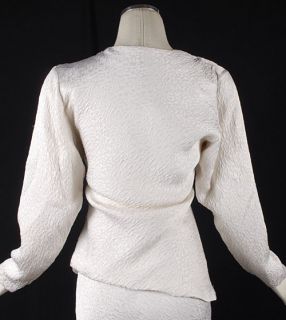 Vintage 80s Oscar de La Renta Cream Silk Bias Asymmetric Shirt Skirt Set XS S