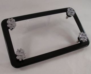 Flat Black Motorcycle License Plate Tag Frame Chrome Money Lic Fastener Bolts