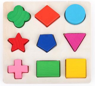 Colorful Wooden 9 Shapes Plate Play Building Blocks Baby Educational Bricks Toy