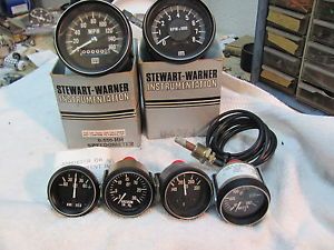 Vintage Stewart Warner Black Bezel Gauge Set 160MPH Speedometer 8K Tachometer