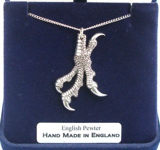 Eagle Talon Claw Necklace in Fine English Pewter Hand Made and Gift Boxed