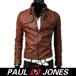 PJ Stylish Men's Slim Fit Faux Leather Jacket Coats in Black Brown XS s M Sz
