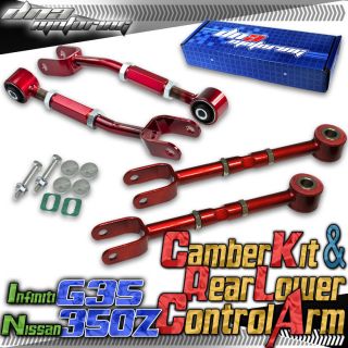 Nissan 350Z G35 Red Rear Toe Arm Fully Adjustable Camber Kit Suspension Set RD