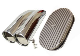 Polished Alum Shotgun Smooth Top Double Barrel Air Scoop Oval Finned Air Cleaner