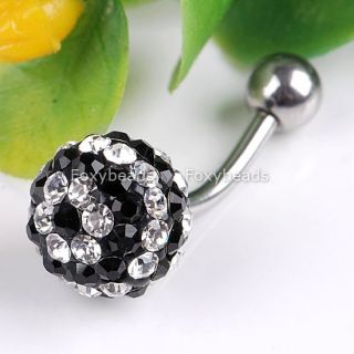 Black White CZ Crystal Ball Belly Button Navel Ring 1pc