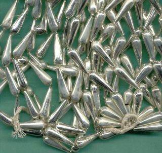 Antique EX Long Tear Drop Hollow Mercury Glass Beads Elongated 21mm