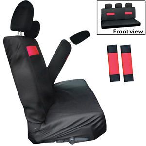 5 Piece Set Red Black Low Back Front Rear Bench Truck Seat Cover Head Rest