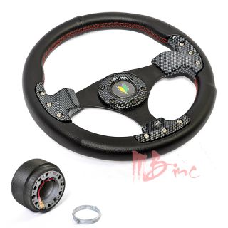 84 04 Ford Mustang Racing Carbon Style Red Steering Wheel Black Hub JDM Badge