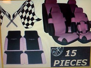 Seat Covers Set w Matching Floormats Pink Black Superior Universal Car Truck