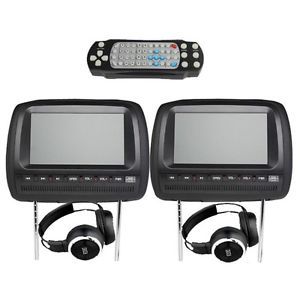 Black 2x9 inch Headrest Car CD DVD Players LCD Monitor USB Game IR Headphones