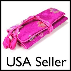 Silk Jewelry Travel Bag Roll Case Pouch Carrying Zipper