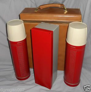 2 Vintage Universal Thermos Zipper Vinyl Carrying Case Metal Lunch Box 3384R