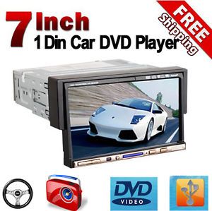 Single 1 DIN 7" Flip Down Car Stereo DVD CD FM Player Mic Touch Screen