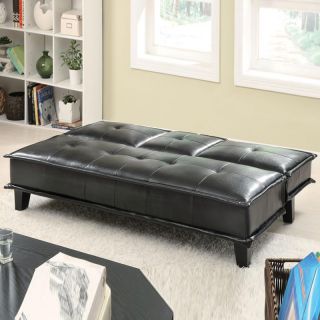Beautiful Looking Black Bycast Leather Plush Seating Cup Holders Sofa Bed Futon