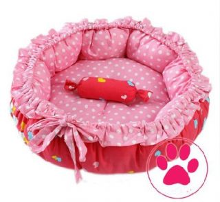 1 PC Cute Dog Cat Pet Bed with Ruffles Rose Pink Print Heart Shape Pillow