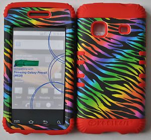 Hybrid Silicone Rubber Cover Case Samsung Galaxy Prevail Precedent Rainbow Zebra
