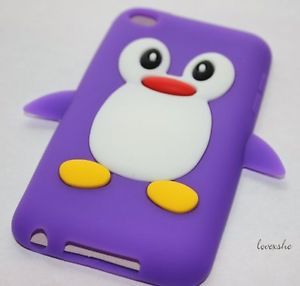 iPod Touch 4th Gen 4G Soft Silicone Rubber Gel Gummy Case Cover Purple Penguin