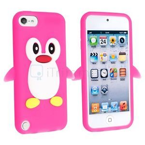 Cute 3D Hot Pink Penguin Silicone Soft Case Cover for iPod Touch 5 5th Gen 5g