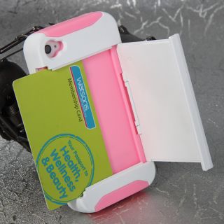 New Silicone Card Holder Hybrid Rubber Case Cover with Stand for iPhone 5 Pink