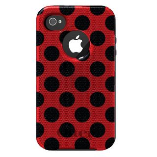 Custom Otterbox Defender Series Apple iPhone 4 4S Case Black Red Polka Dots