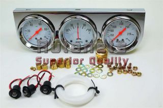 Chrome Steel Triple Gauge Kit Oil Pressure Ammeter Water Temperature Mechancial