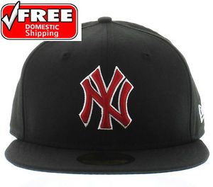 New Era 5950 NY New York Yankees Black Red White Cap MLB Baseball Fitted Hat