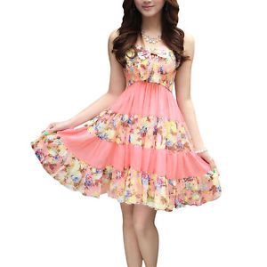 Women Light Pink Sleeveless Floral Prints Semi Sheer Casual Dress XS 0 2 30 L