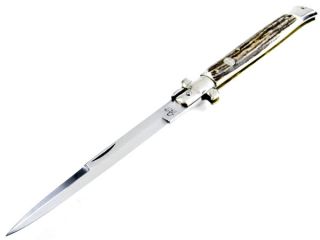 Italy Falcon Stiletto Folding Knife Stag Handle Handmad