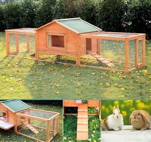 Deluxe Large Wooden Rabbit Hutch Chicken Coop Pen House Pet Habitat Double Run