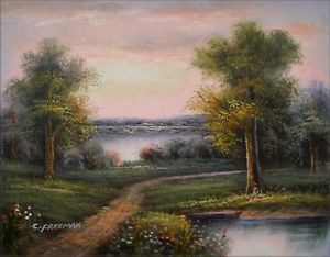 Museum Q Hand Painted Oil Painting Landscape – Path Ponds 8x10in