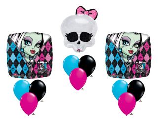 Monster High Skullette Skull Badge Happy Birthday Balloon Party Set Mylar Latex