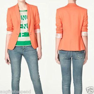 Candy Color Womens One Button Lapel Casual Suits Blazer Jacket Outerwear Coats