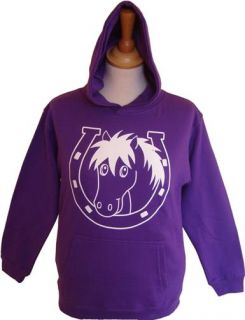 New Girls Horse Pony Design Hoodie Hoody Purple Lucky Horse Riding Top