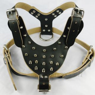Brand New Black Leather Spiked Studded Dog Harness for Boxer Pitbull Terrior M