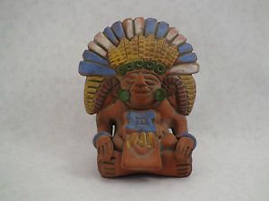 Vintage Mexican Art Pottery Aztec Mayan Clay Figurines Hand Painted