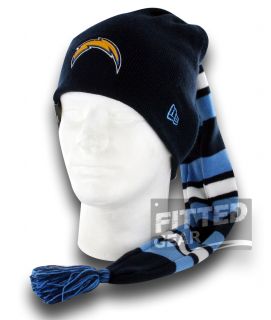 San Diego Chargers Snowflurry Long Beanie Blue Knit Stocking Cap New Era NFL Hat