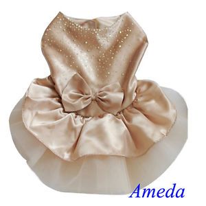 Gold Tutu Bling Bling Crystal Party Dress Small Pet Dog Cat Clothes XS s M L
