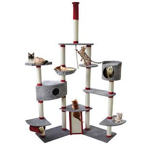 New 102" Gray Cat Tree Condo Furniture Scratch Post Pet House