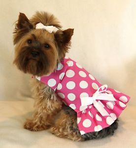 S Pink White Polka Dots Dog Dress Clothes Pet Small